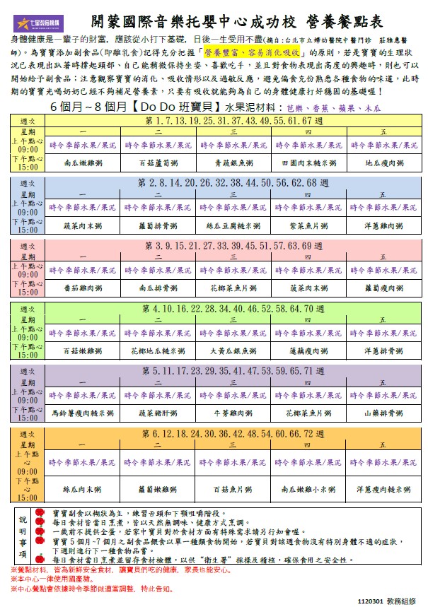 112年上學期餐點表